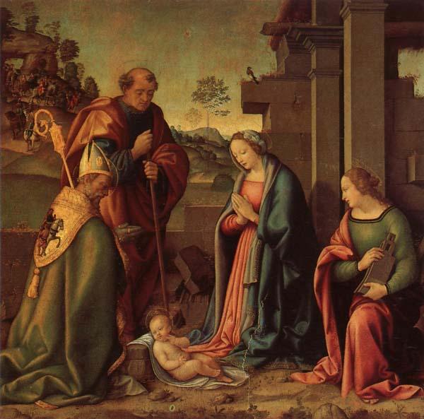 Raffaello Botticini Adoration of the Christ Child with St.Barbara and St.Martin oil painting picture